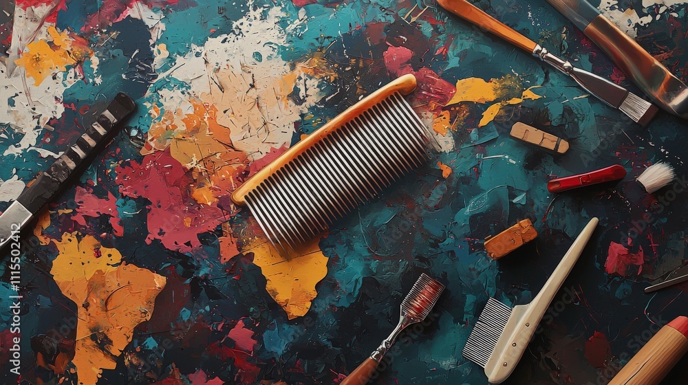 Aufkleber creative combs shadow art art studio abstract photography colorful palette bird's eye view visual co