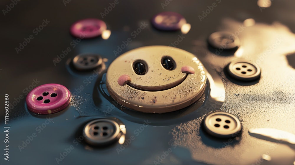 Poster Playful button arrangement smiling face neutral surface visual art calm environment close-up view creative concept
