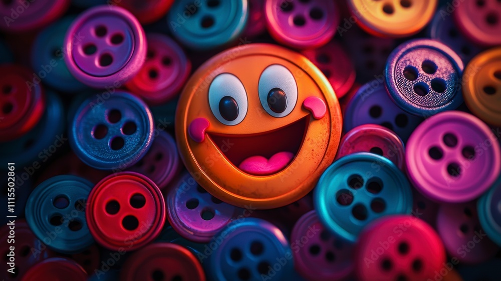 Aufkleber Overhead view of colorful buttons creating a cheerful scene in a crafting space vibrant and playful atmosphere