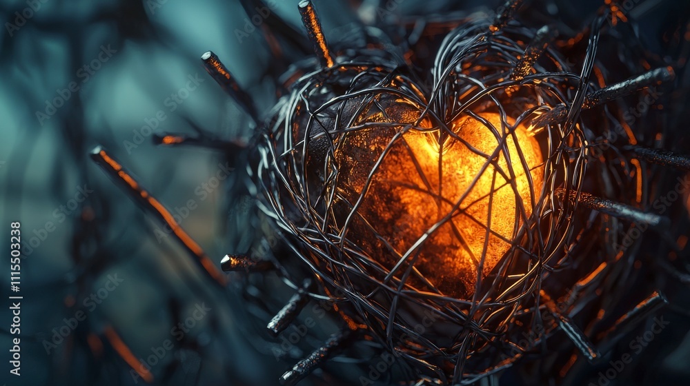 Poster Close-up perspective of heart-shaped structure surreal 3d visualization in the digital realm and its emotional essence