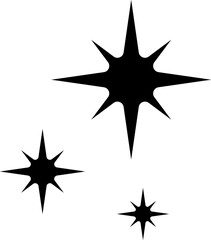 Obraz premium Minimalist silhouette stars icon set, twinkle shining star shape symbols, icons, elements. Modern geometric sparkle black silhouettes sign.
