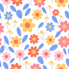 Vintage seamless floral pattern. Liberty style background of small mauve and lilac flowers. Small flowers scattered over a white background. Stock vector for printing on surfaces. Realistic flowers.
