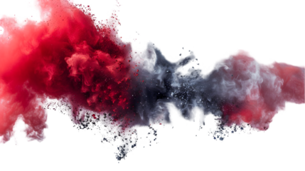 Grey, Red, Silver colours powder exploding isolated on a transparent background