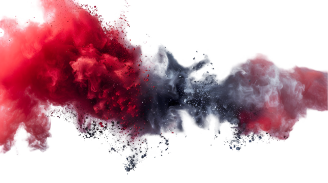 Grey, Red, Silver colours powder exploding isolated on a transparent background