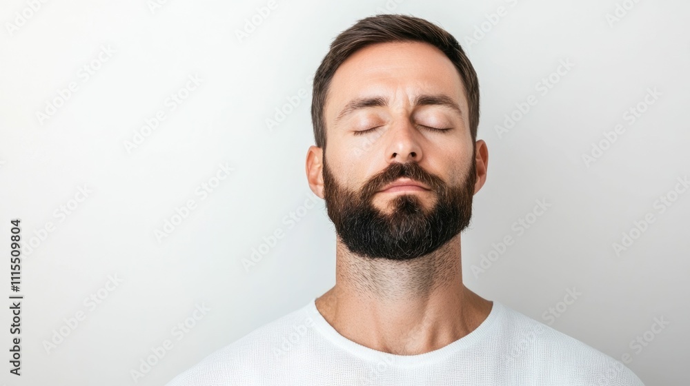 Poster tranquil and serene portrait of a yogi in peaceful meditation eyes closed and contemplative expressi