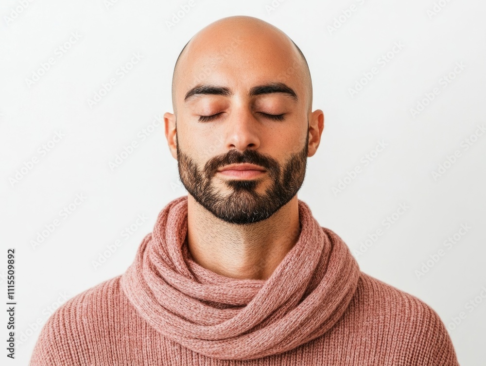 Poster serene close up portrait of a yogi in a meditative posture with eyes closed and a calm peaceful expr