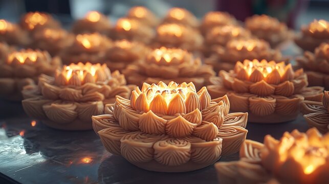 Intricate kanok carvings of traditional thai desserts thailand food art cultural heritage close-up culinary craftsmanship