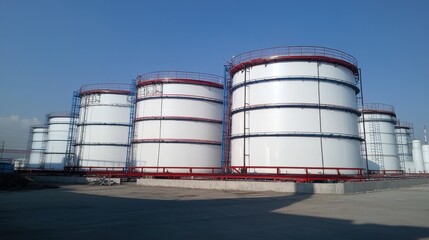 Fototapeta premium Towering Petrochemical Storage Tanks in an Industrial Landscape