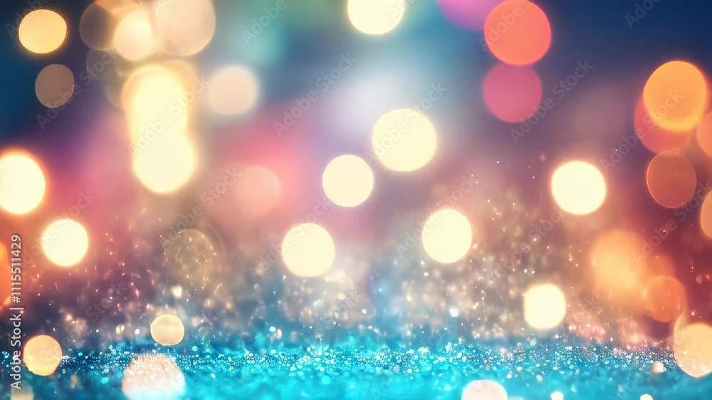 Poster soft bokeh lights in a blend of warm and cool colors, creating a dreamy, abstract background with a 