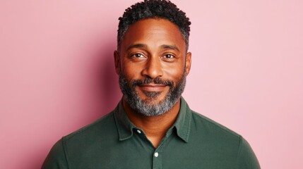 Obraz premium Warm and Friendly African American Man Smiling Directly at the with an Earnest Heartfelt Expression on a Plain White Background