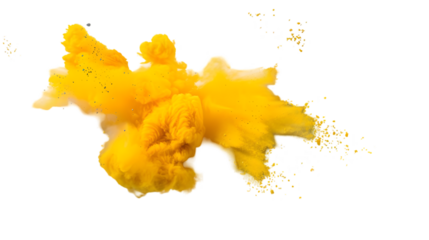 Grey, Yellow, Silver colours powder exploding isolated on a transparent background
