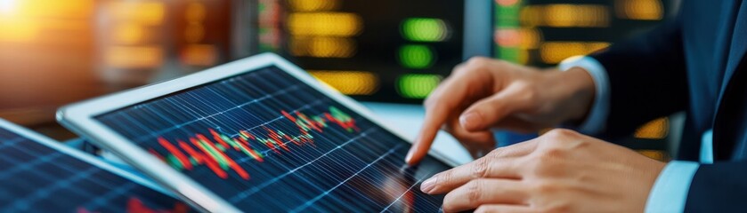Obraz premium Business Professional Analyzing Stock Market Data on Digital Tablet