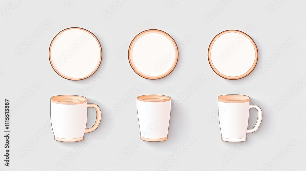Poster minimalistic white mugs with simple circular plates design