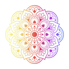 Color circular pattern in form of mandala with flower for decoration or print. Decorative ornament in ethnic oriental style. Rainbow design on white background.