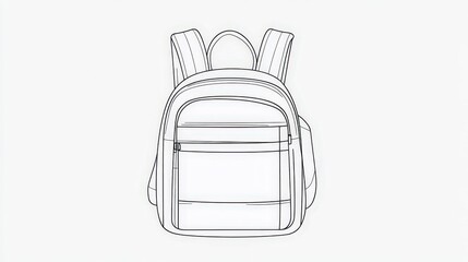 Fototapeta premium Simple Outline Illustration of a Backpack on White Background