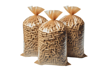 Bags of wood pellets for heating isolated on  white  background