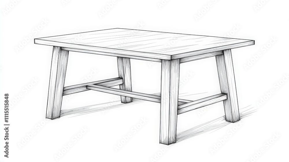 Poster simple wooden table sketch with clean lines and minimalist design
