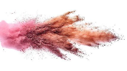 Pink, Brown, Gold colours powder exploding isolated on a transparent background
