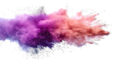 Pink, Brown, Purple colours powder exploding isolated on a transparent background