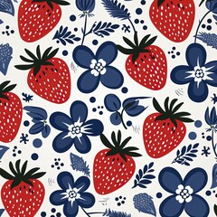 Fototapeta premium Minimalistic Strawberry and Leaf Pattern for Modern Designs