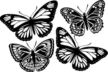 Set of butterflies silhouette vector illustration. Butterfly icon collection