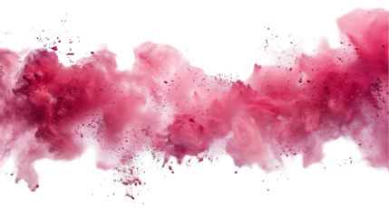 Pink, DarkRed, White colours powder exploding isolated on a transparent background