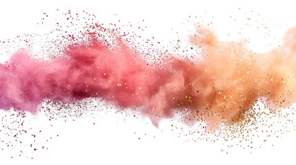 Pink, Golden, Silver colours powder exploding isolated on a transparent background