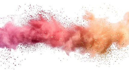 Pink, Golden, Silver colours powder exploding isolated on a transparent background