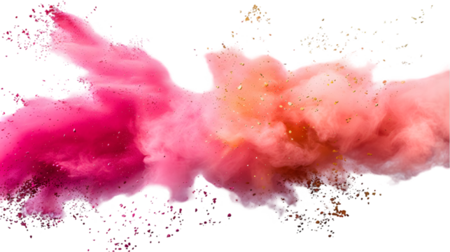 Pink, Golden, Silver colours powder exploding isolated on a transparent background - Powered by Adobe