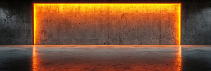 nuclear fuel storage concept. Illuminated concrete wall with a glowing orange border.