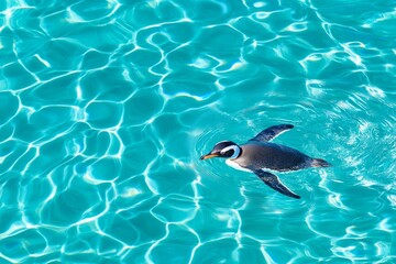 A penguin diving gracefully into crystal-clear water. Generative AI
