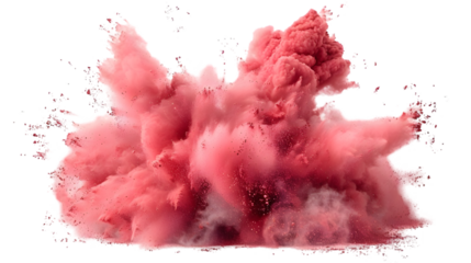 Pink, Grey, Red colours powder exploding isolated on a transparent background