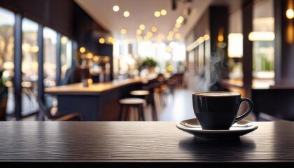 Fototapeta premium Close-up of a rustic wooden table with a cappuccino, croissant, and notebook under soft morning light