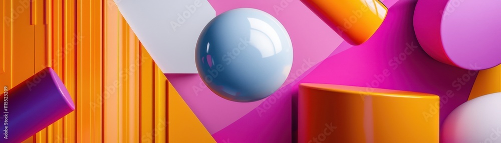Poster abstract composition with colorful shapes and textures in 3d