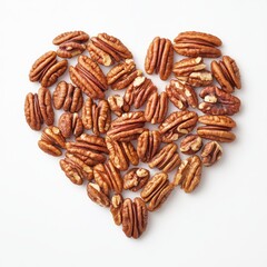 Heart Shape Made of Pecans on White Background
