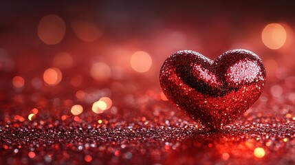 Fototapeta premium Glittering Red Heart on Sparkling Surface 