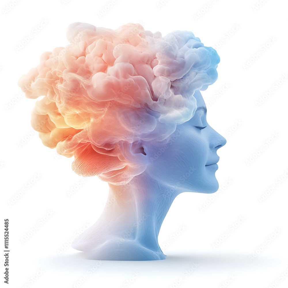 Aufkleber conceptual mindfulness abstract digital creation of a surreal cloudy portrait side view