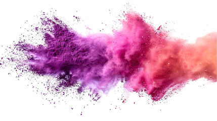 Obraz premium Pink, Purple, Golden colours powder exploding isolated on a transparent background