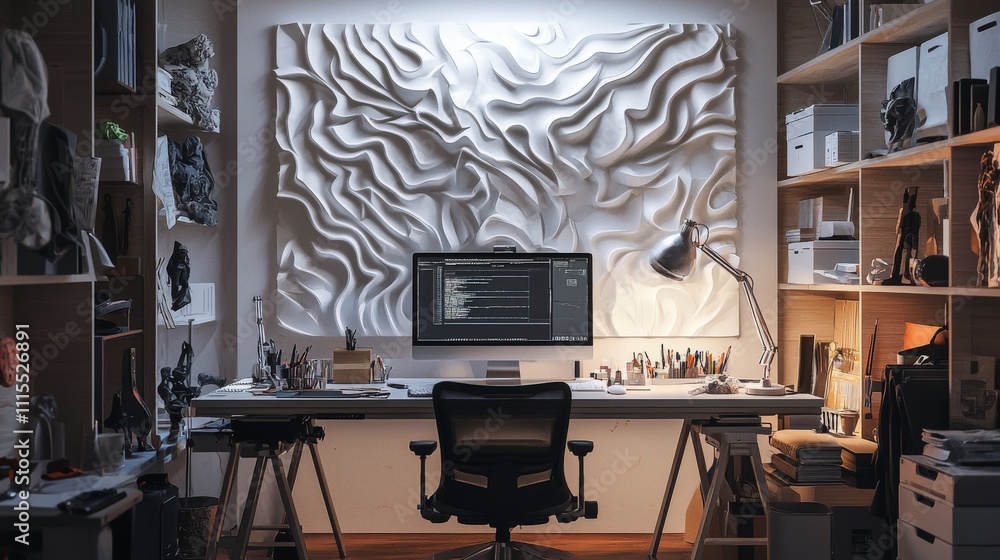 Poster artisans at work digital art studio crafting intricate designs modern workspace creative environment