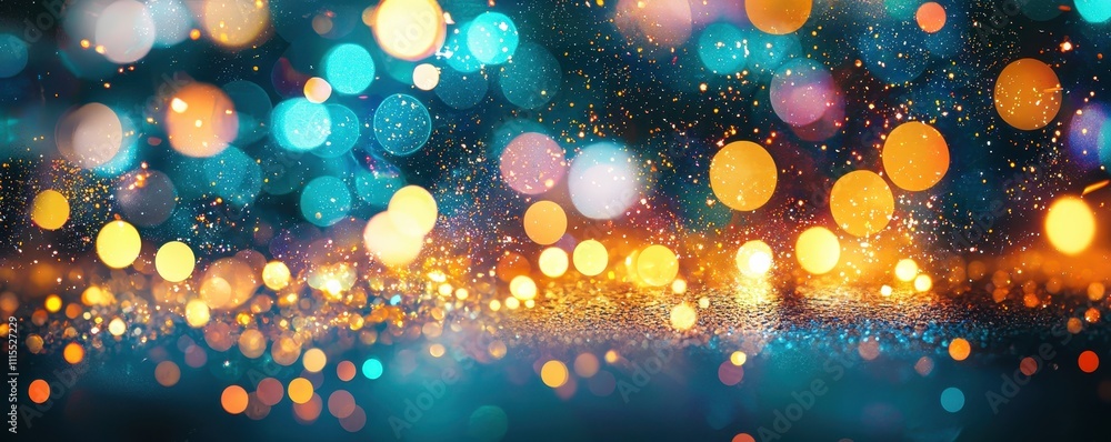 Poster colorful abstract background with bokeh lights and glitter effects