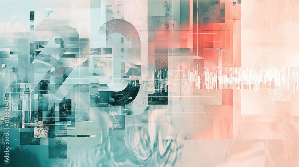 Poster Abstract Digital Art with Geometric Shapes and Soft Color Palette