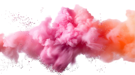 Pink, White, Orange colours powder exploding isolated on a transparent background