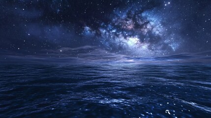Fototapeta premium clear starry night sky over calm ocean, soft waves, serene and magical atmosphere, perfect for stargazing and reflection