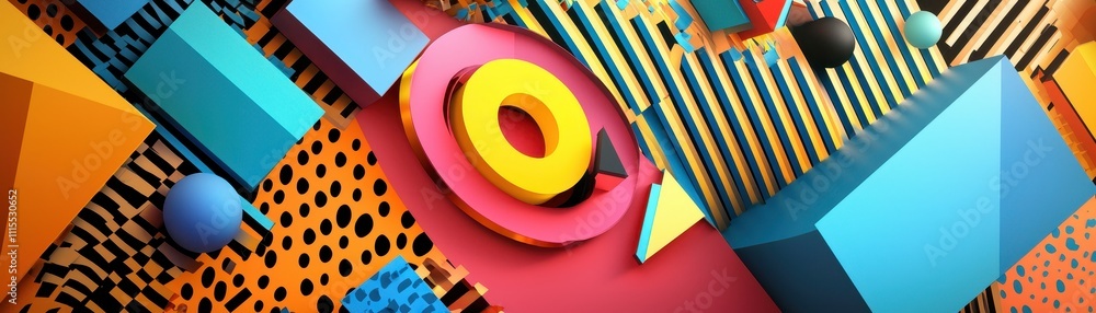 Aufkleber Vibrant Abstract Composition with Geometric Shapes and Patterns