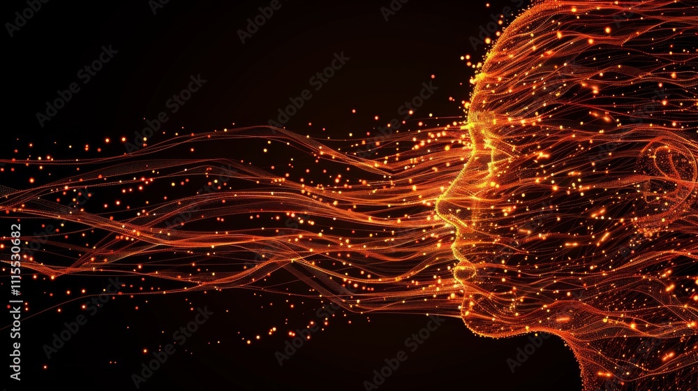 Poster illuminated digital silhouette representing artificial intelligence and futuristic neural networks