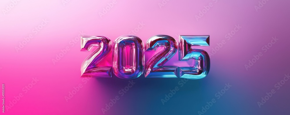 Aufkleber metallic 2025 numbers on vibrant gradient background with glossy finish