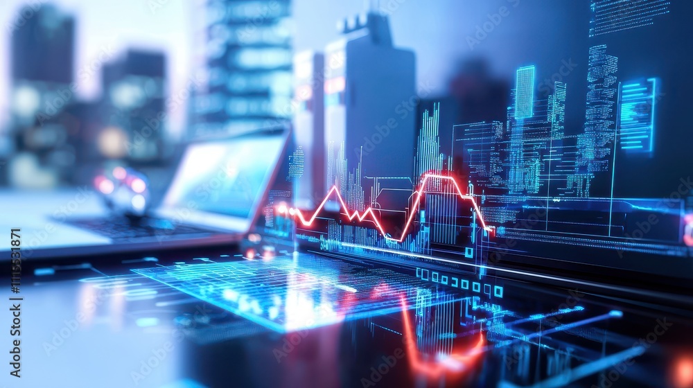 Aufkleber Digital Financial Data Visualization with Graphs and Technology