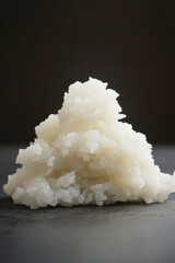 A neat mound of Chinese sticky rice on a dark background, under soft lighting with ample copy space, perfect for minimalist culinary branding and advertisements...