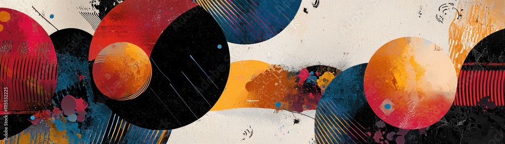 Poster abstract colorful composition with circles and textures in vivid hues