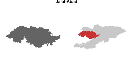 Jalal-Abad region blank outline map set